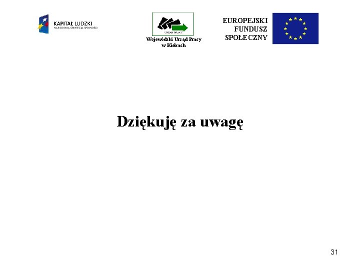 Wojewódzki Urząd Pracy w Kielcach EUROPEJSKI FUNDUSZ SPOŁECZNY Dziękuję za uwagę 31 