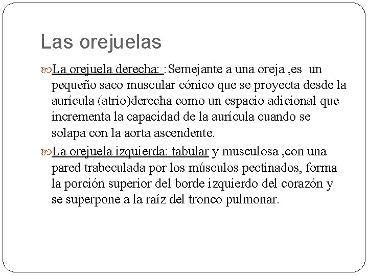 Las orejuelas La orejuela derecha: : Semejante a una oreja , es un pequeño