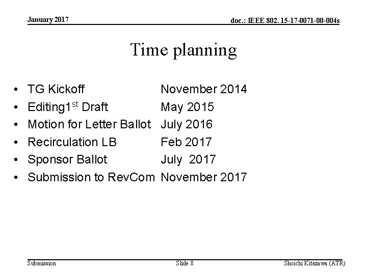 January 2017 doc. : IEEE 802. 15 -17 -0071 -00 -004 s Time planning