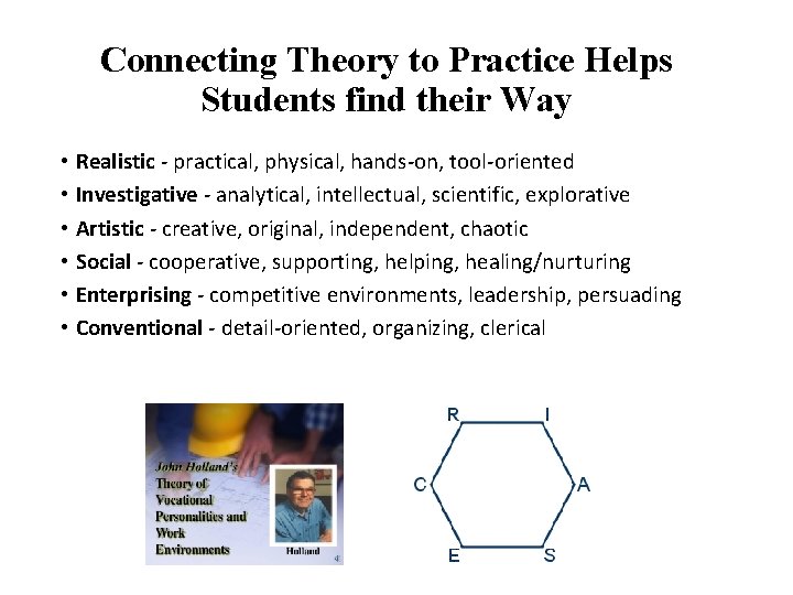 Connecting Theory to Practice Helps Students find their Way • Realistic - practical, physical,