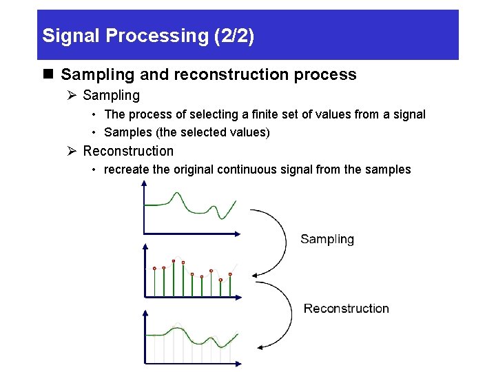 Signal Processing (2/2) n Sampling and reconstruction process Ø Sampling • The process of