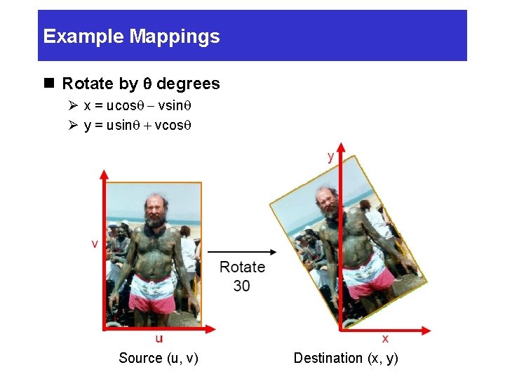 Example Mappings n Rotate by q degrees Ø x = ucosq - vsinq Ø