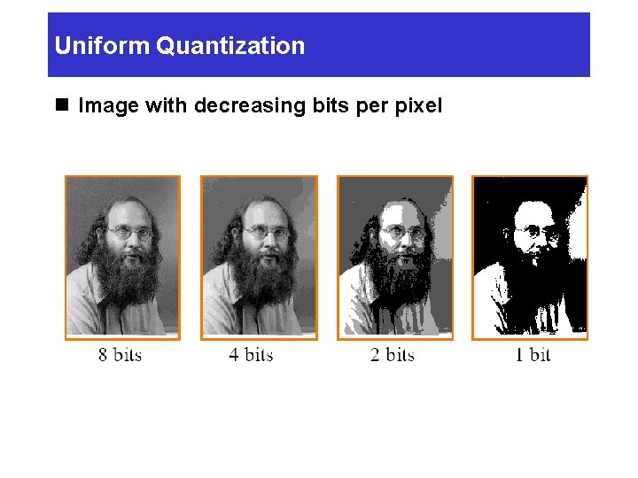 Uniform Quantization n Image with decreasing bits per pixel 