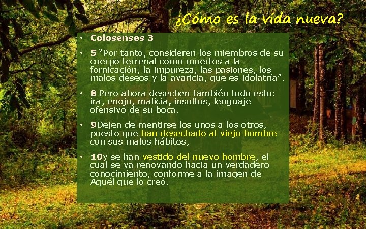 ¿Cómo es la vida nueva? • Colosenses 3 • 5 “Por tanto, consideren los