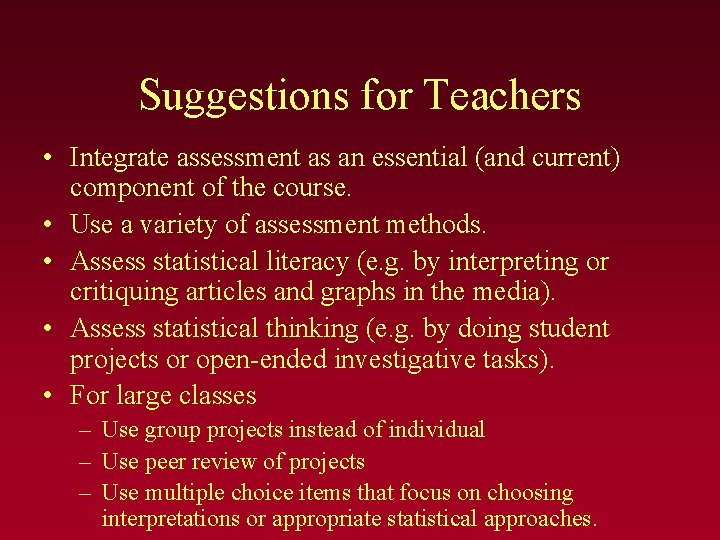 Suggestions for Teachers • Integrate assessment as an essential (and current) component of the Suggestions for Teachers • Integrate assessment as an essential (and current) component of the