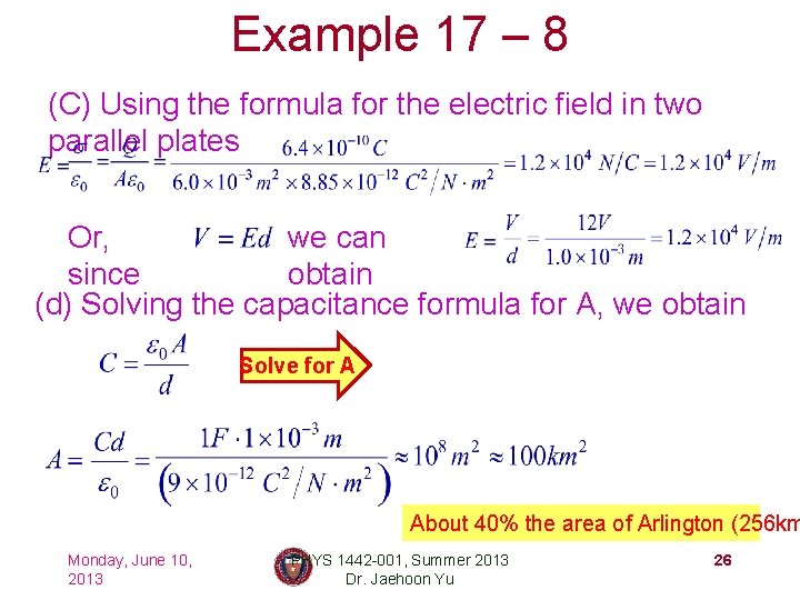 Example 17 – 8 (C) Using the formula for the electric field in two