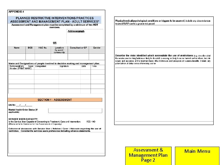 Assessment & Management Plan Page 2 Main Menu Assessment & Management Plan Page 2 Main Menu
