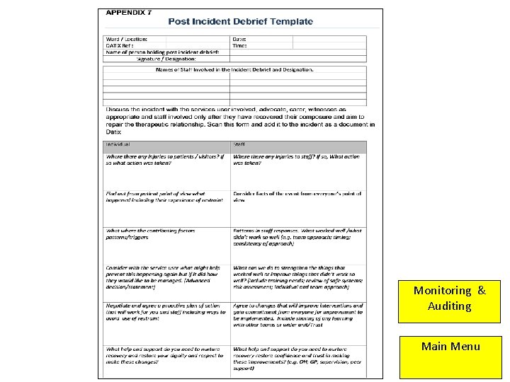 Monitoring & Auditing Main Menu Monitoring & Auditing Main Menu