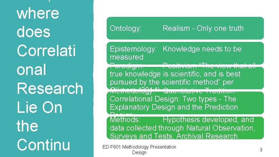 where does Correlati onal Research Lie On the Continu Ontology: Realism - Only one where does Correlati onal Research Lie On the Continu Ontology: Realism - Only one
