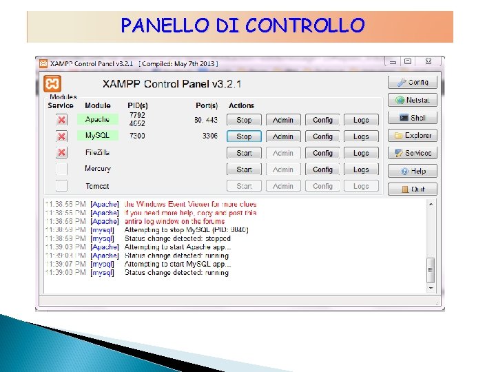 PANELLO DI CONTROLLO 