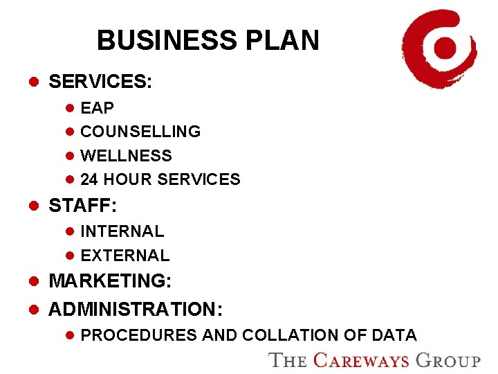 BUSINESS PLAN l SERVICES: l EAP l COUNSELLING l WELLNESS l 24 HOUR SERVICES