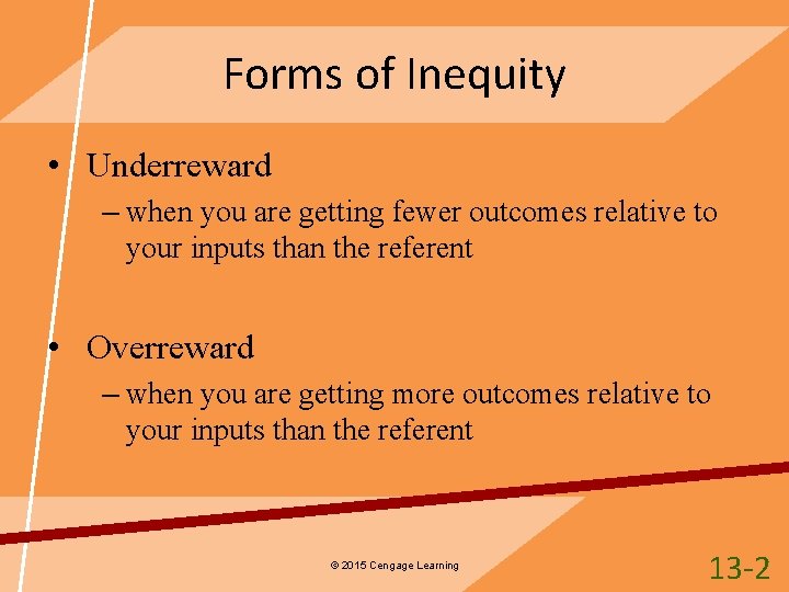 Forms of Inequity • Underreward – when you are getting fewer outcomes relative to