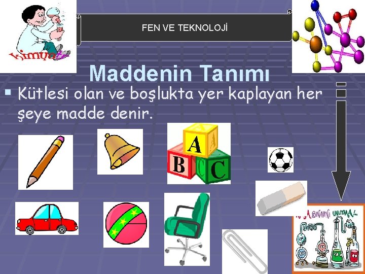 FEN VE TEKNOLOJİ Maddenin Tanımı § Kütlesi olan ve boşlukta yer kaplayan her şeye