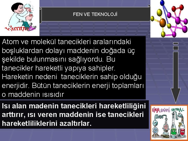 FEN VE TEKNOLOJİ Atom ve molekül tanecikleri aralarındaki boşluklardan dolayı maddenin doğada üç şekilde