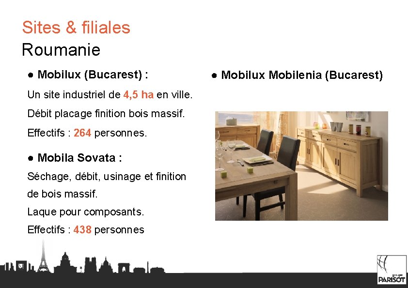 Sites & filiales Roumanie ● Mobilux (Bucarest) : Un site industriel de 4, 5