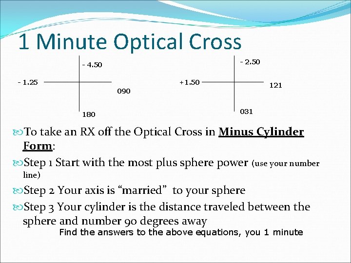 1 Minute Optical Cross - 2. 50 - 4. 50 - 1. 25 +1.