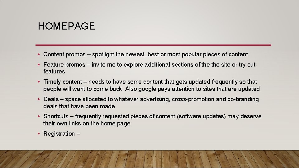 HOMEPAGE • Content promos – spotlight the newest, best or most popular pieces of