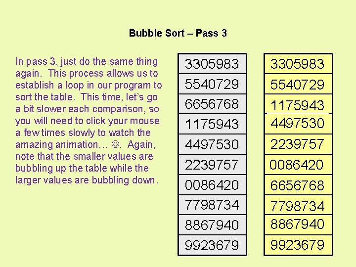 Bubble Sort – Pass 3 In pass 3, just do the same thing again.