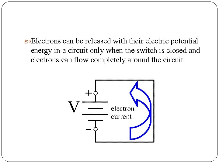 Electrons can be released with their electric potential energy in a circuit only Electrons can be released with their electric potential energy in a circuit only