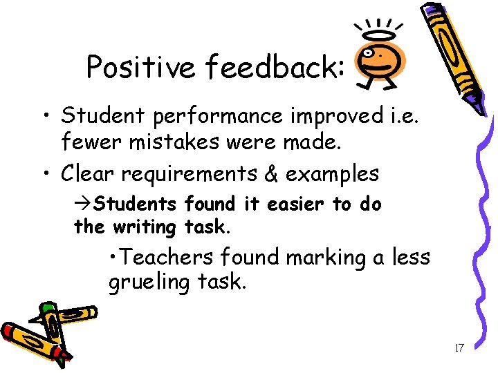 Positive feedback: • Student performance improved i. e. fewer mistakes were made. • Clear Positive feedback: • Student performance improved i. e. fewer mistakes were made. • Clear