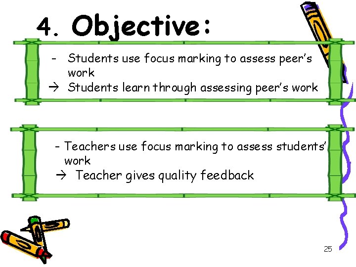 4. Objective: - Students use focus marking to assess peer’s work Students learn through 4. Objective: - Students use focus marking to assess peer’s work Students learn through
