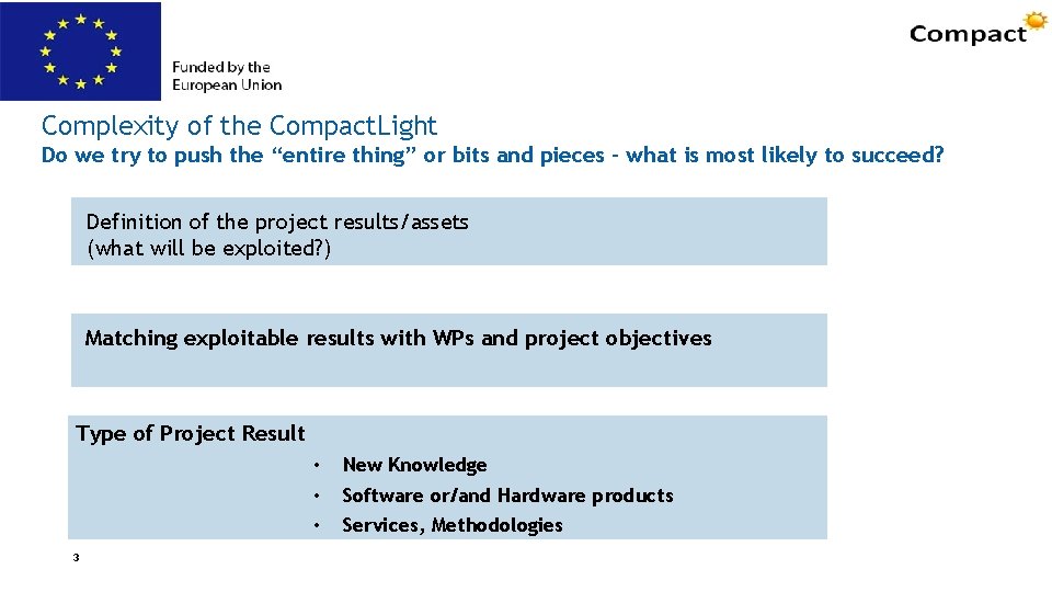 Complexity of the Compact. Light Do we try to push the “entire thing” or