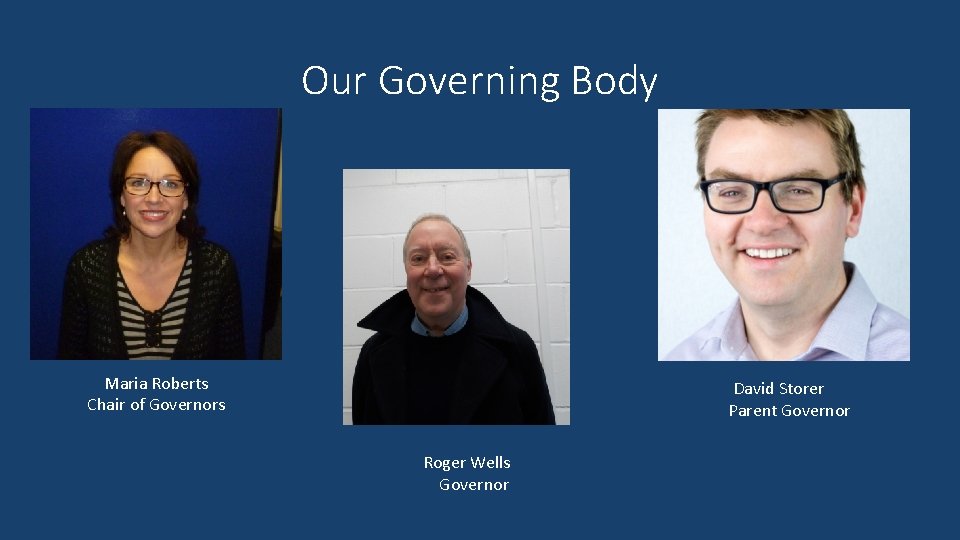 Our Governing Body Maria Roberts Chair of Governors David Storer Parent Governor Roger Wells