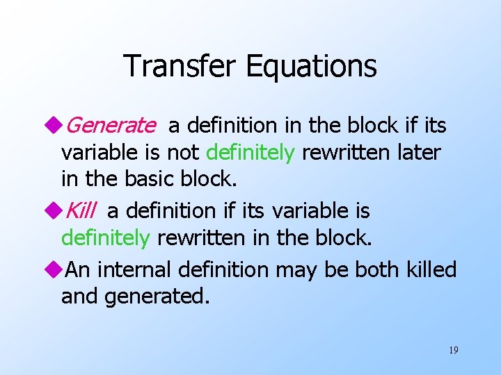 Transfer Equations u. Generate a definition in the block if its variable is not