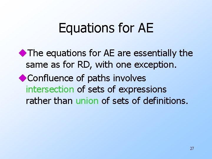 Equations for AE u. The equations for AE are essentially the same as for
