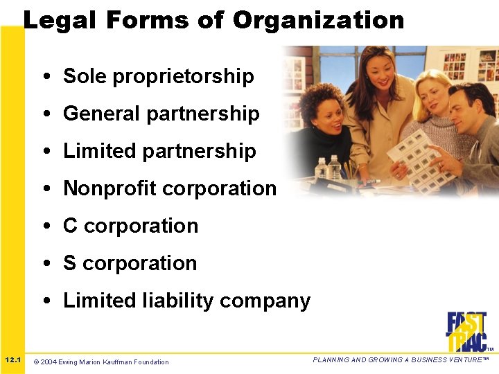 Legal Forms of Organization • Sole proprietorship • General partnership • Limited partnership •