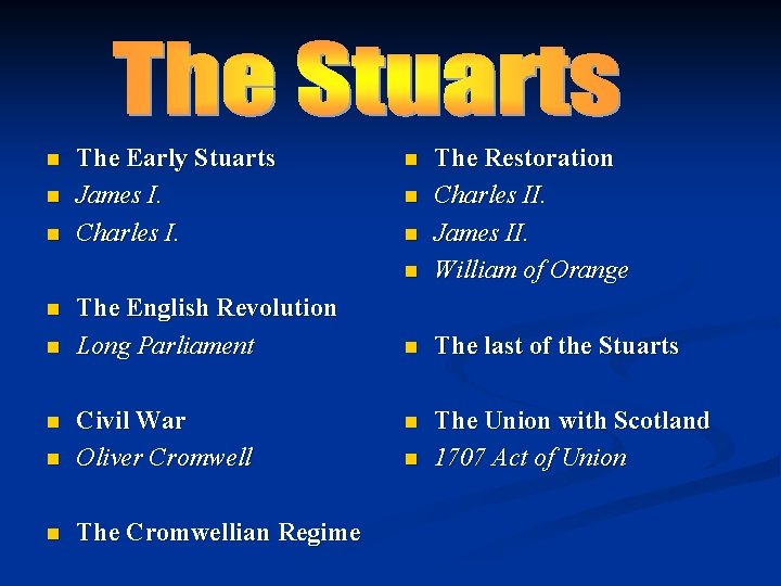 n n n The Early Stuarts James I. Charles I. The English Revolution Long