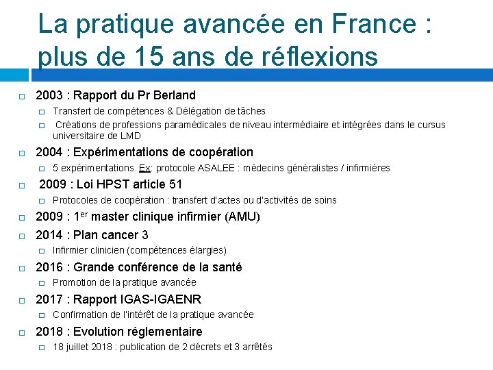 La pratique avancée en France : plus de 15 ans de réflexions 2003 :