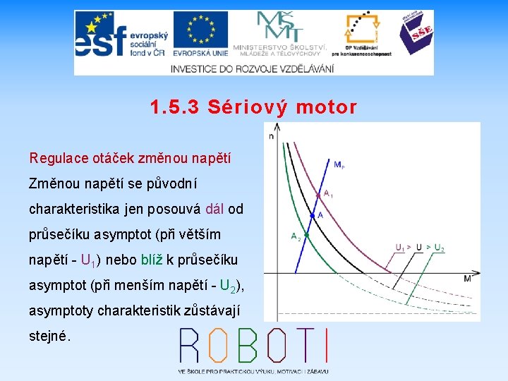 1. 5. 3 Sériový motor Regulace otáček změnou napětí Změnou napětí se původní charakteristika