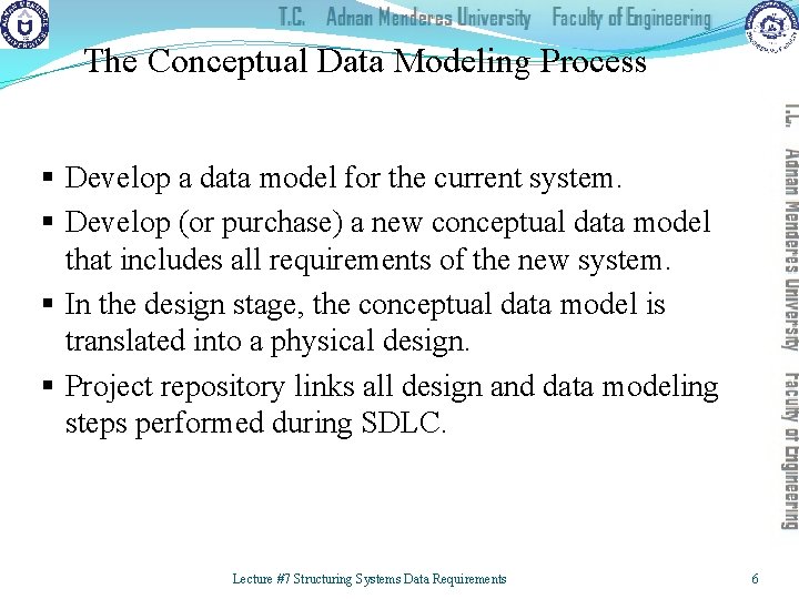 The Conceptual Data Modeling Process § Develop a data model for the current system.