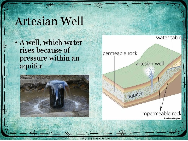 Artesian Well • A well, which water rises because of pressure within an aquifer