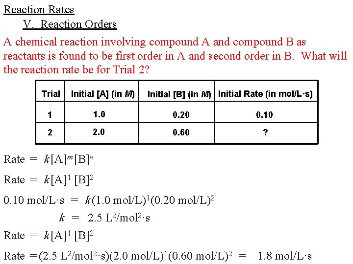 Reaction Rates V. Reaction Orders A chemical reaction involving compound A and compound B Reaction Rates V. Reaction Orders A chemical reaction involving compound A and compound B