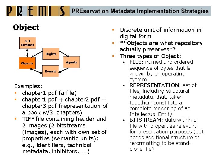 Object § Int Entities § Rights § Agents Objects Events Examples: § chapter 1.