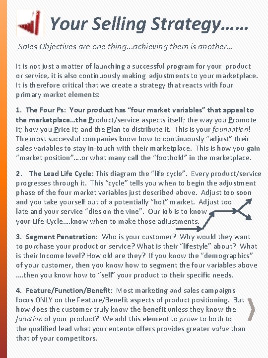 Your Selling Strategy…… Sales Objectives are one thing. . . achieving them is another… Your Selling Strategy…… Sales Objectives are one thing. . . achieving them is another…