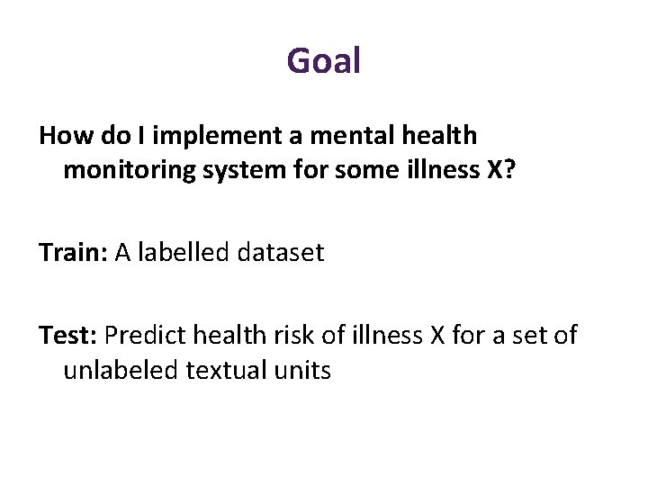 Goal How do I implement a mental health monitoring system for some illness X?