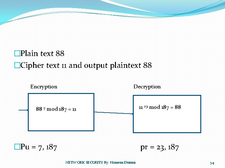 �Plain text 88 �Cipher text 11 and output plaintext 88 Encryption Decryption 88 7