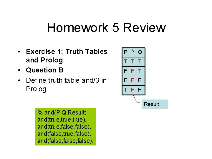 Homework 5 Review • Exercise 1: Truth Tables and Prolog • Question B •