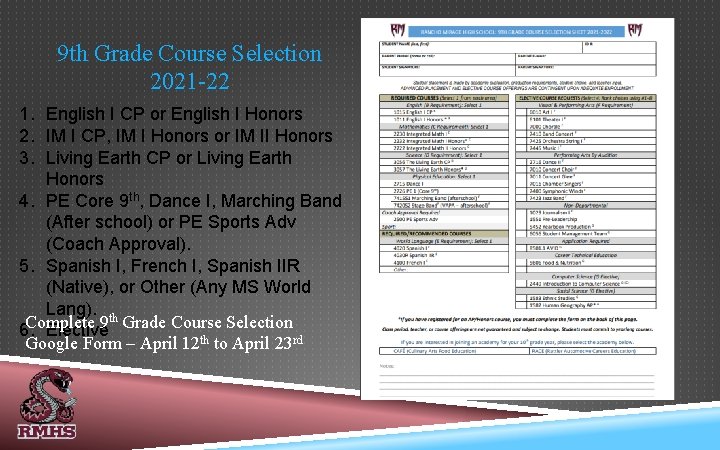 9 th Grade Course Selection 2021 -22 1. English I CP or English I