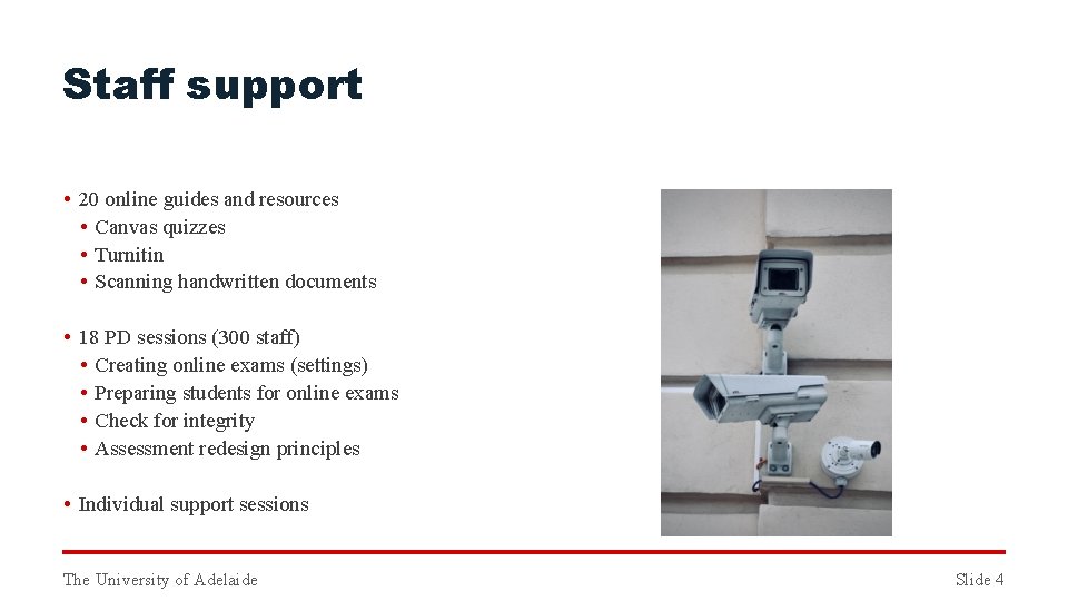 Staff support • 20 online guides and resources • Canvas quizzes • Turnitin •