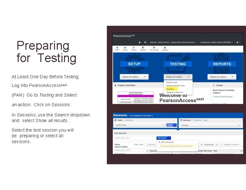 Preparing for Testing At Least One Day Before Testing: Log into Pearson. Accessnext (PAN)