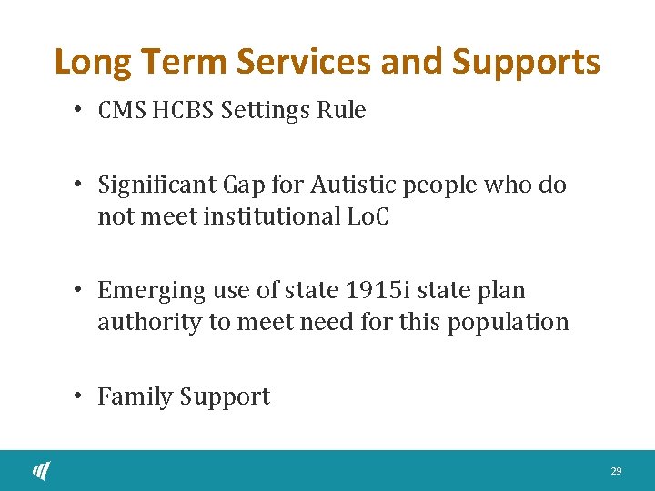 Long Term Services and Supports • CMS HCBS Settings Rule • Significant Gap for