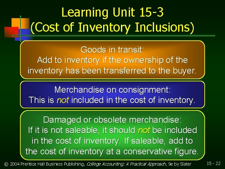 Learning Unit 15 -3 (Cost of Inventory Inclusions) Goods in transit: Add to inventory