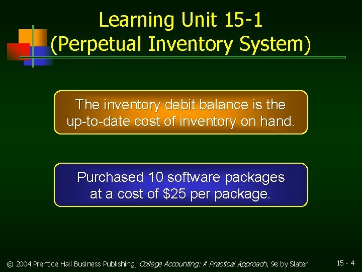 Learning Unit 15 -1 (Perpetual Inventory System) The inventory debit balance is the up-to-date