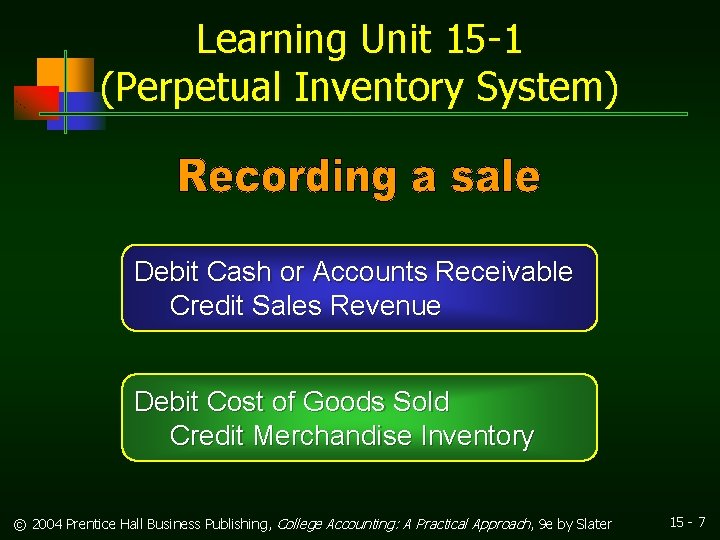 Learning Unit 15 -1 (Perpetual Inventory System) Debit Cash or Accounts Receivable Credit Sales