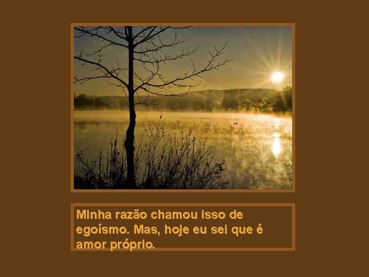Minha razão chamou isso de egoísmo. Mas, hoje eu sei que é amor próprio.