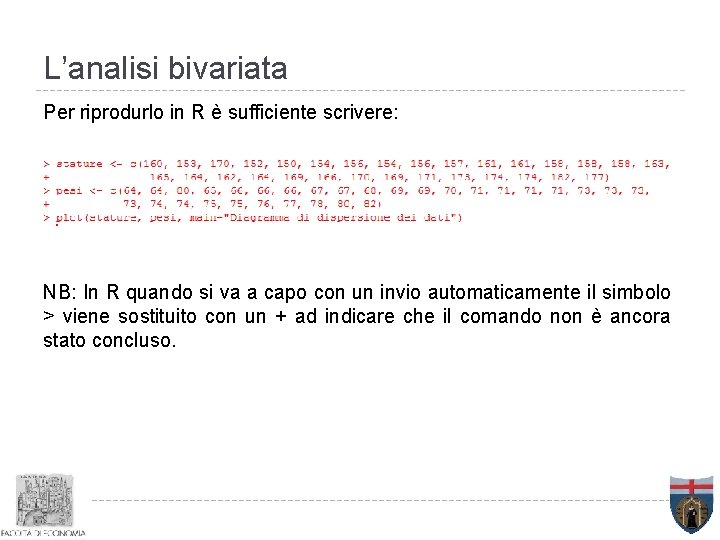 L’analisi bivariata Per riprodurlo in R è sufficiente scrivere: NB: In R quando si